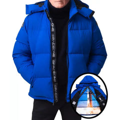 Men's Nasa Inspired Hooded Puffer Jacket with Printed Astronaut Interior