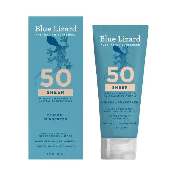 BLUE LIZARD Sheer Mineral SPF 50 Sunscreen Lotion – 100% Zinc Oxide Formula for Face & Body, Lightweight, No White Cast