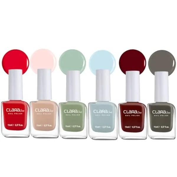 Claraline Nail Polish Set, 6 Trendy Colors, Non-toxic, Eco-Friendly, Quick Dry, All Seasons Skin Tones, Professional Manicure for Women and Girls