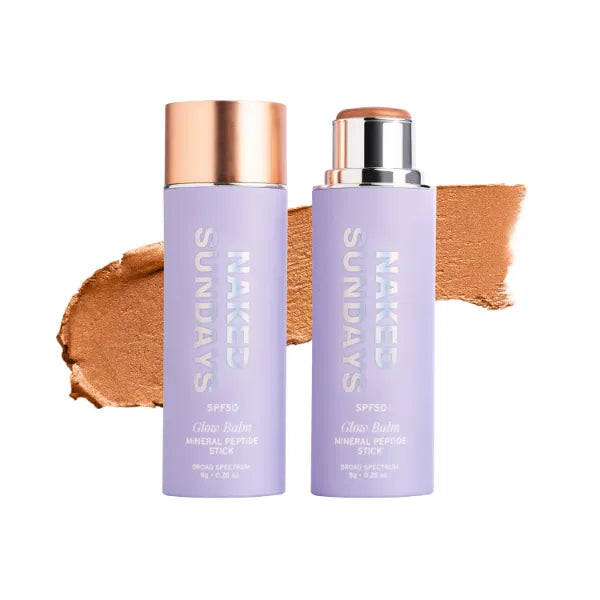 Naked Sundays SPF 50 Mineral Glow Balm – Peptide-Infused Multi-Tasking Blush Stick for Cheeks, Lips & Eyes – 8g