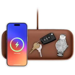 Twelve South Valet 4.25 in | 4.25" Leather Charging Tray, Qi2 Wireless Charger, Nightstand Organizer, Catchall Tray, Key Tray, Valet Tray, Desk Organizer