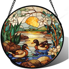 AMDERVEN Pink Rose Stained Glass Window Hanging Suncatcher Gifts for Women 6.3