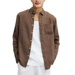 COTTON ON Men's Linen Long Sleeve Shirt