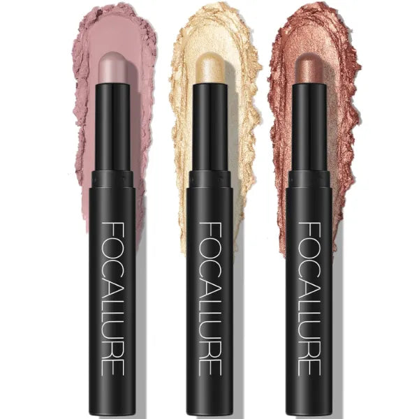 FOCALLURE 3 Pcs Cream Eyeshadow Sticks, Shimmer Eyeshadow Pencil Crayons, High Pigmented Crease-proof Eye Shadow Brightener Sets, Long Lasting Eye Shadow Highlighter