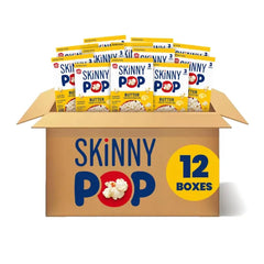 SkinnyPop Butter & Sea Salt Microwave Popcorn, Made with Real Butter, Whole Grain Snack, (12 Boxes, 3 Bags per Box)
