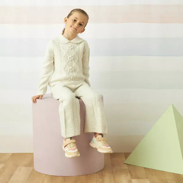 Max fashion Textured Collared Sweater and Pants Set cream