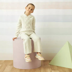 Max fashion Textured Collared Sweater and Pants Set cream