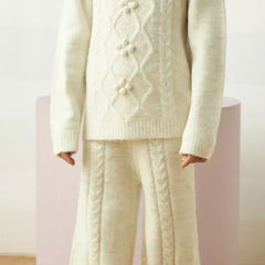 Max fashion Textured Collared Sweater and Pants Set cream