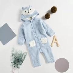 Max fashion Textured Fur Lining Sweater Romper with Hood blue