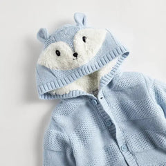 Max fashion Textured Fur Lining Sweater Romper with Hood blue