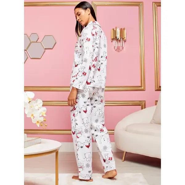 MAX FASHION All-Over Snoopy Print Pyjama Set-White