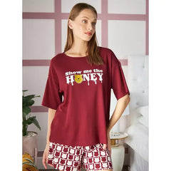 MAX FASHION Typography Print Shorts Set-Red