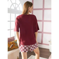 MAX FASHION Typography Print Shorts Set-Red