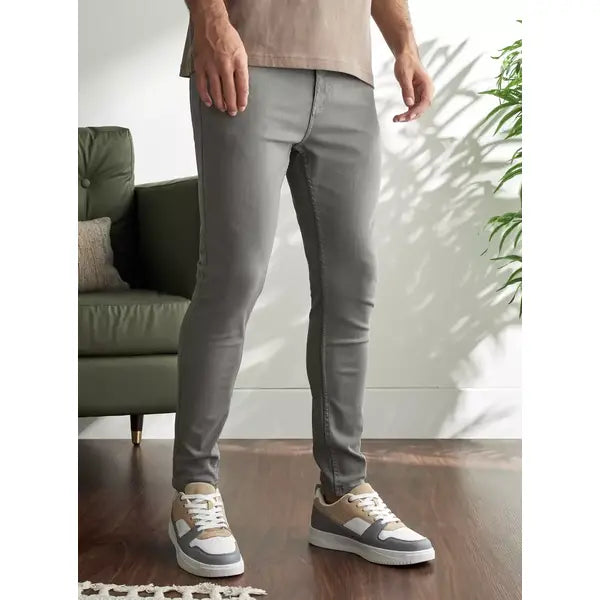 MAX FASHION Plain Slim Fit Jeans with Pockets-Gray
