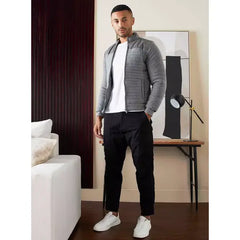 Woven Panel Jacket with Zip Closure gray