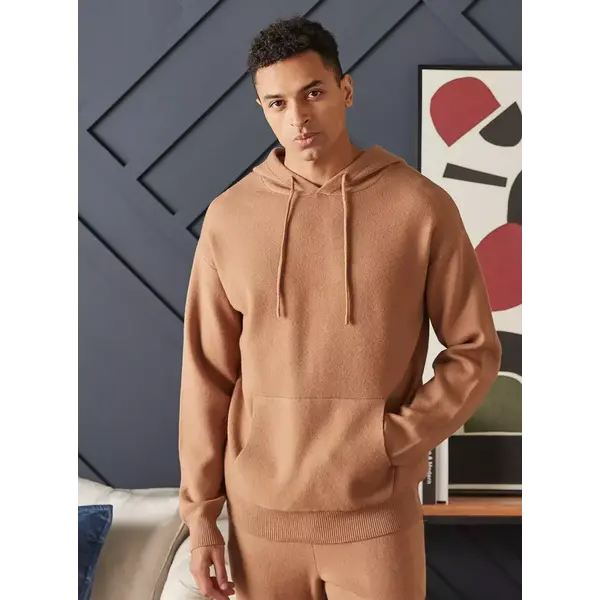 Plain Hoodie with Kangaroo Pockets Brown