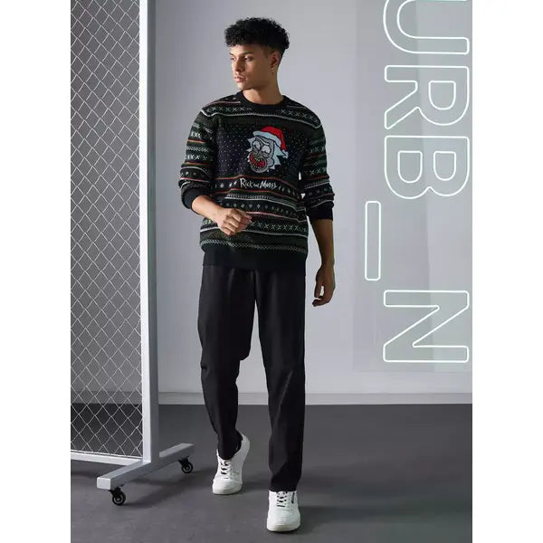 Rick and Morty Textured Sweater Black