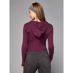 MAX FASHION Ribbed Zip Through Cropped Jacket with Hood-Purple