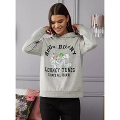 MAX FASHION Bugs Bunny Print Hoodie-Gray