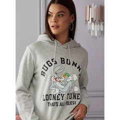 MAX FASHION Bugs Bunny Print Hoodie-Gray