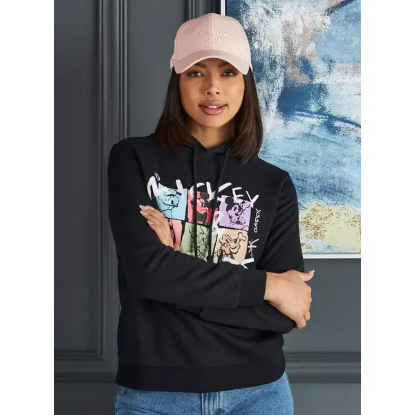 MAX FASHION Mickey Mouse and Friends Print Hoodie-Black