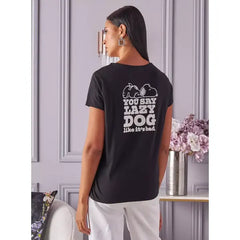 MAX FASHION Snoopy Print T-shirt-Black