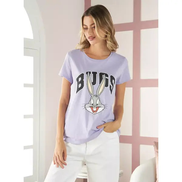 MAX FASHION Bugs Bunny Print T-shirt-Purple