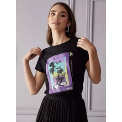 MAX FASHION Mickey Mouse Print T-shirt-Black