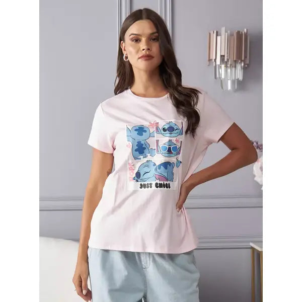 MAX FASHION Stitch Print T-shirt-Purple