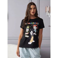 MAX FASHION Animaniacs Print T-shirt-Black