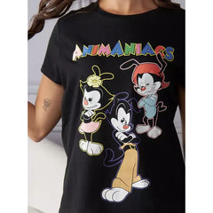 MAX FASHION Animaniacs Print T-shirt-Black