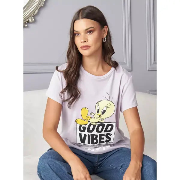 MAX FASHION Tweety Print T-shirt-Purple
