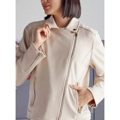 MAX FASHION Suede Biker Jacket-Cream