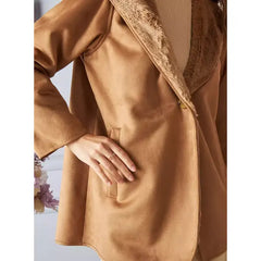 MAX FASHION Hooded Suede Longline Sherpa Jacket-Brown