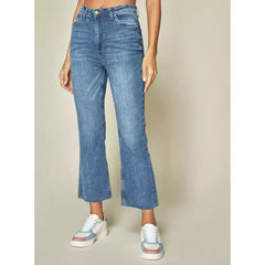 MAX FASHION High-Rise Straight Fit Cropped Jeans-Blue