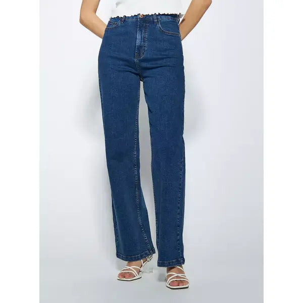 MAX FASHION Plain Wide Leg Jeans-Blue