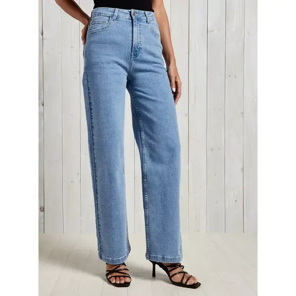 MAX FASHION Plain Wide Leg Jeans-Blue