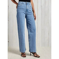 MAX FASHION Plain Wide Leg Jeans-Blue