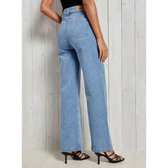 MAX FASHION Plain Wide Leg Jeans-Blue