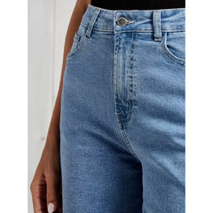 MAX FASHION Plain Wide Leg Jeans-Blue