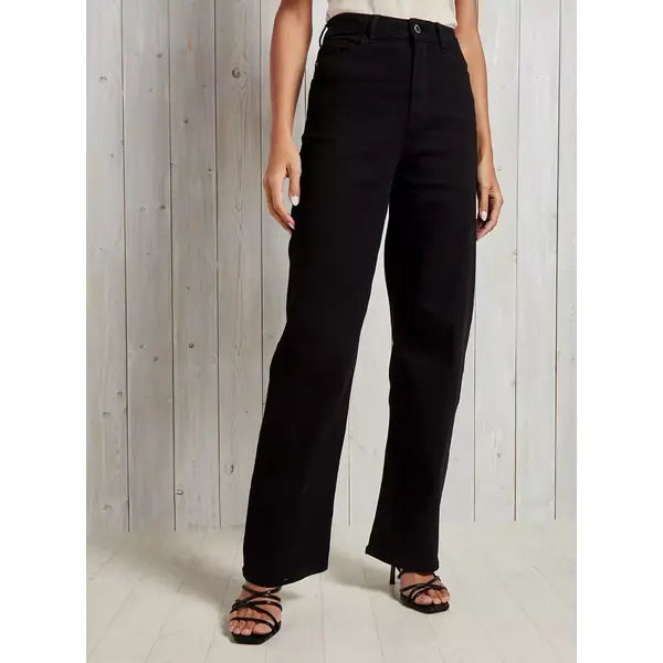 MAX FASHION Plain Wide Leg Jeans-Black