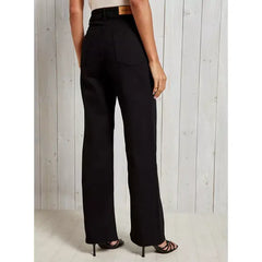 MAX FASHION Plain Wide Leg Jeans-Black