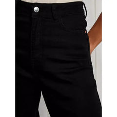 MAX FASHION Plain Wide Leg Jeans-Black