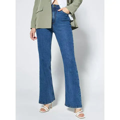 MAX FASHION  Plain Flare Leg Jeans-Blue