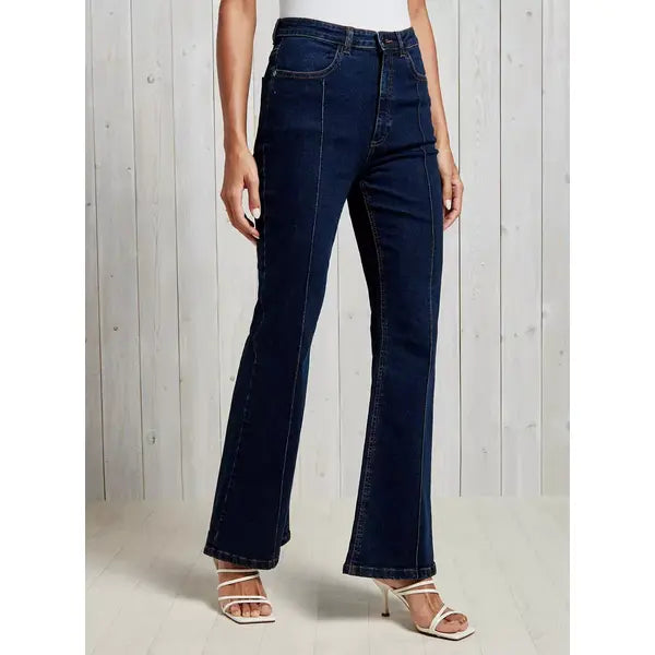 MAX FASHION Plain Flared Jeans-Blue