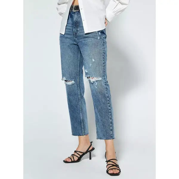 MAX FASHION High-Rise Straight Fit Cropped Jeans-Blue