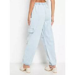 MAX FASHION Plain Parachute Cargo Jeans-Blue