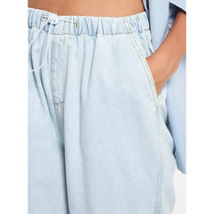 MAX FASHION Plain Parachute Cargo Jeans-Blue