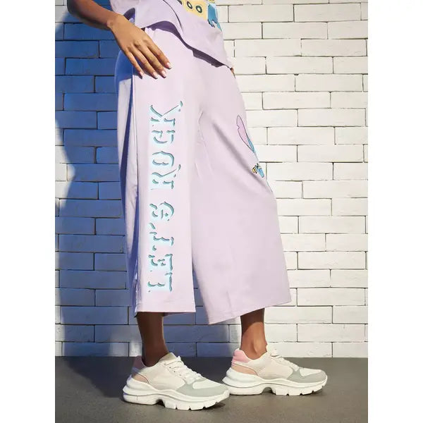 MAX FASHION Lilo and Stitch Print Culottes-Purple