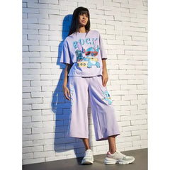MAX FASHION Lilo and Stitch Print Culottes-Purple